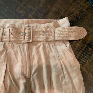 High-Waisted Belted Linen Trousers in Camel
